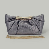 Pleated Metallic Sparkle Evening Clutch Crossbody Bag