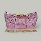 Pleated Metallic Sparkle Evening Clutch Crossbody Bag
