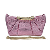 Pleated Metallic Sparkle Evening Clutch Crossbody Bag