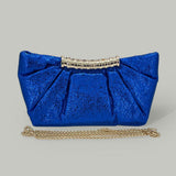 Pleated Metallic Sparkle Evening Clutch Crossbody Bag