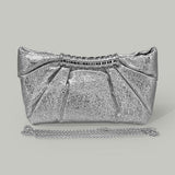Pleated Metallic Sparkle Evening Clutch Crossbody Bag