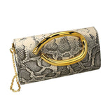 Bold Hardware Accent Snake Pattern Faux Leather Evening Clutch Bag Crossbody Bag