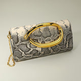 Bold Hardware Accent Snake Pattern Faux Leather Evening Clutch Bag Crossbody Bag