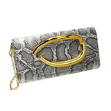 Bold Hardware Accent Snake Pattern Faux Leather Evening Clutch Bag Crossbody Bag
