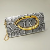Bold Hardware Accent Snake Pattern Faux Leather Evening Clutch Bag Crossbody Bag