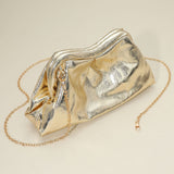 Metallic Pleated Frame Clutch Evening Bag / Crossbody Bag