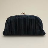 Faux Leather Metallic Pleated Half Moon Shape Evening Clutch Crossbody Bag