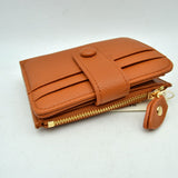 Pebbled Card Holder Wallet with Snap Button Strap and Zipper Pocket