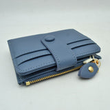 Pebbled Card Holder Wallet with Snap Button Strap and Zipper Pocket