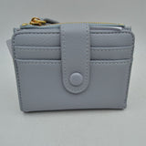 Pebbled Card Holder Wallet with Snap Button Strap and Zipper Pocket