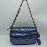 Quilted Metallic Puffer Shoulder Bag with Woven Chain Strap