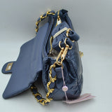 Quilted Metallic Puffer Shoulder Bag with Woven Chain Strap