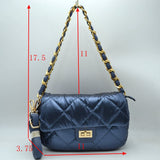 Quilted Metallic Puffer Shoulder Bag with Woven Chain Strap