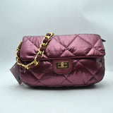 Quilted Metallic Puffer Shoulder Bag with Woven Chain Strap
