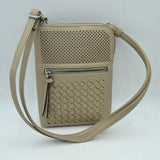 Crossbody Bag with Perforated Panel and Woven Front Detail