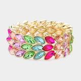 3Rows Marquise Stone Cluster Stretch Evening Bracelet