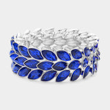 3Rows Marquise Stone Cluster Stretch Evening Bracelet