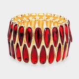 2Rows Elongated Teardrop Stone Cluster Stretch Evening Bracelet