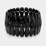 2Rows Elongated Teardrop Stone Cluster Stretch Evening Bracelet