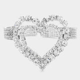Stone Embellished Open Heart Cuff Evening Bracelet