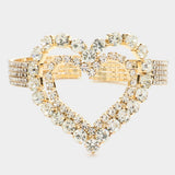 Stone Embellished Open Heart Cuff Evening Bracelet