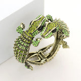 Crystal Rhinestone Double Crocodile/Alligator Evening Hinged Cuff Bracelet