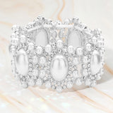 Oval Pearl Accented Link Stretch Evening Bracelet