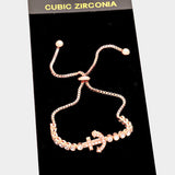 Crystal Cubic Zirconia CZ Anchor Cinch Bracelet