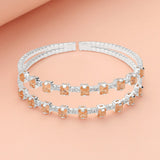 Square CZ Stone Cluster Accented Split Adjustable Evening Bracelet