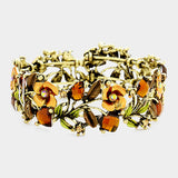 Glass Crystal Metal Flower Leaf Evening Bracelet