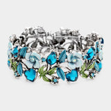 Glass Crystal Metal Flower Leaf Evening Bracelet