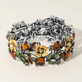 Glass Crystal Metal Flower Leaf Evening Bracelet
