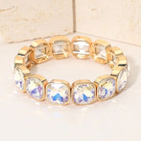 Square Cut Gem Beaded Stretch Evening Bracelet