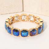Square Cut Gem Beaded Stretch Evening Bracelet