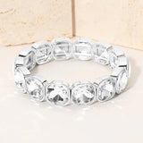 Square Cut Gem Beaded Stretch Evening Bracelet