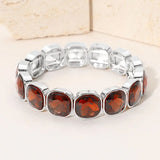 Square Cut Gem Beaded Stretch Evening Bracelet