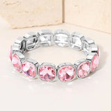 Square Cut Gem Beaded Stretch Evening Bracelet