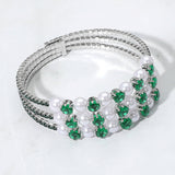 Pearl Stone Bezel Point Rhinestone Paved Split Adjustable Evening Bracelet