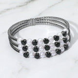 Pearl Stone Bezel Point Rhinestone Paved Split Adjustable Evening Bracelet