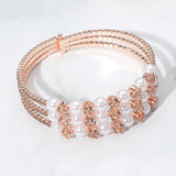 Pearl Stone Bezel Point Rhinestone Paved Split Adjustable Evening Bracelet