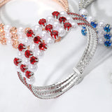 Pearl Stone Bezel Point Rhinestone Paved Split Adjustable Evening Bracelet