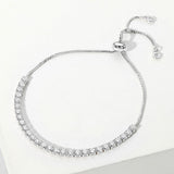 Stainless Steel Round CZ Stone Tennis Chain Pull Tie Adjustable Bracelet