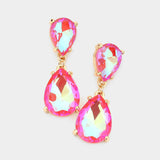Women's Double Teardrop Link Dangle Evening Earrings