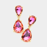 Women's Double Teardrop Link Dangle Evening Earrings