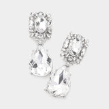 Multi Stone Cluster Teardrop Link Dangle Evening Earrings