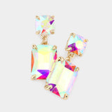 Women's Square Rectangle Glass Stone Link Drop Dangle Earrings