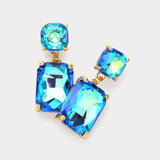 Women's Square Rectangle Glass Stone Link Drop Dangle Earrings