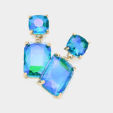 Women's Square Rectangle Glass Stone Link Drop Dangle Earrings