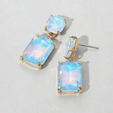 Women's Square Rectangle Glass Stone Link Drop Dangle Earrings