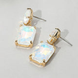 Women's Square Rectangle Glass Stone Link Drop Dangle Earrings